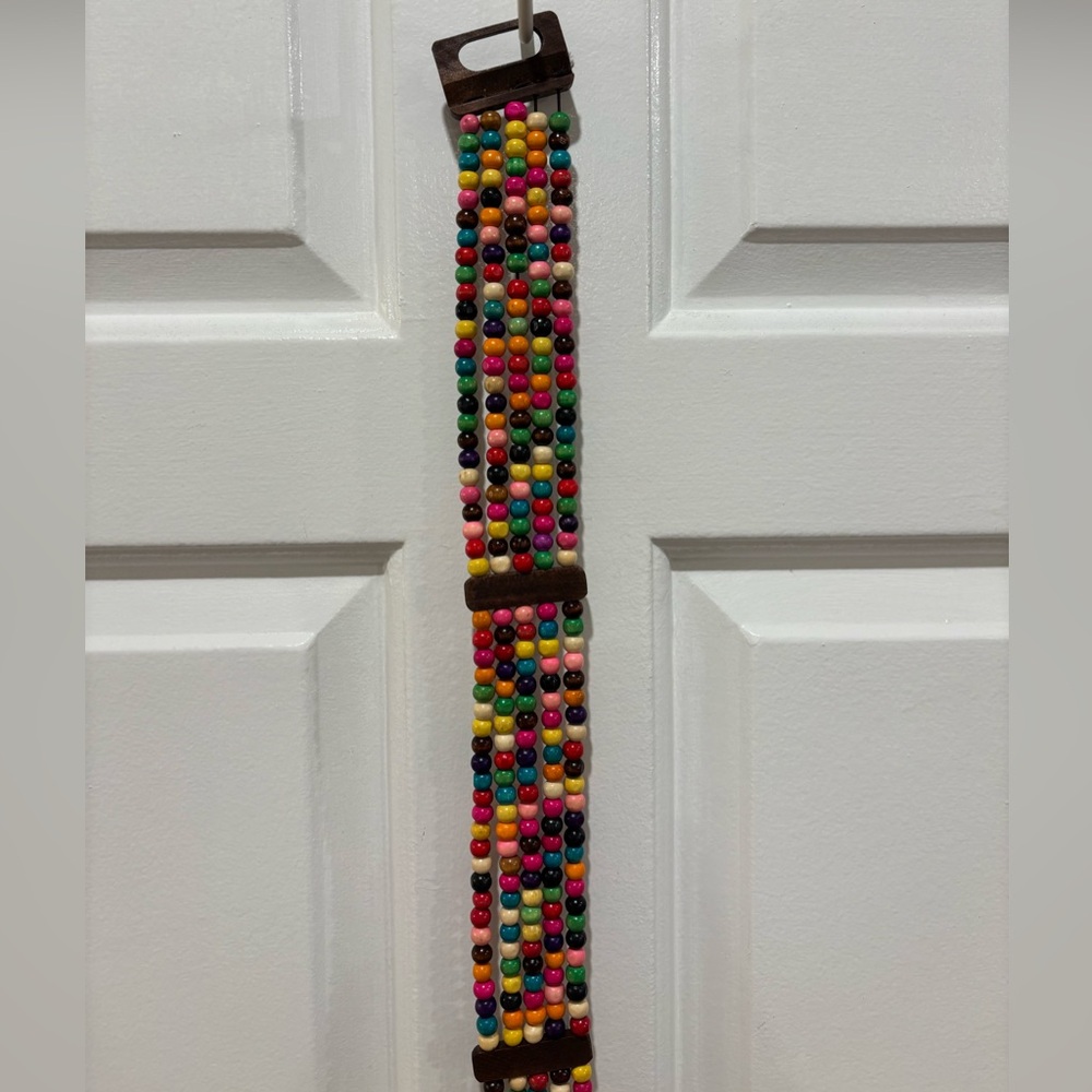Elastic Beaded and Wooden Belt